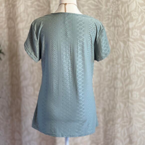 Sage Green Eyelet Lace Trim Boho Forest Fairy Festival Whimsygoth Top Size S - Picture 4 of 8
